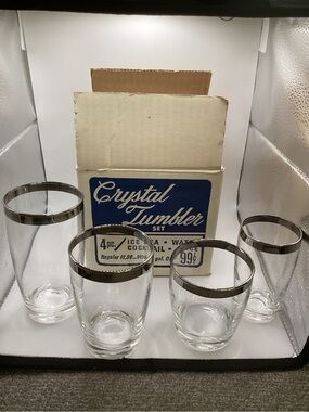 2 SETS Crystal Tumbler Set with Silver Rim - Clear Glass, 4-Piece per box